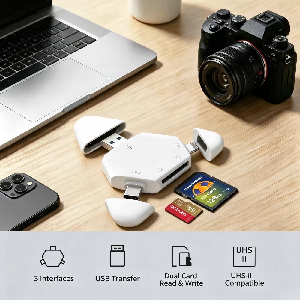 Home Assistant Sd - เครื่องอ่านการ์ดหน่วยความจำ 3 ใน 1 พร้อมฝาแม่เหล็กรูปสามเหลี่ยม USB-C